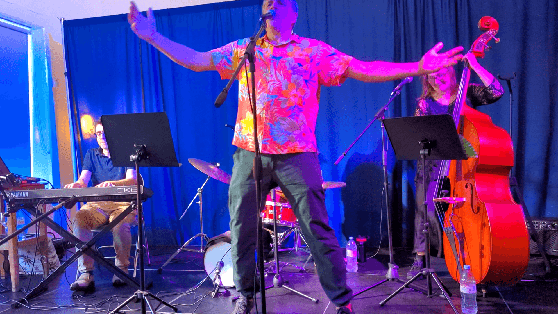 Local singer performing on stage with the house band